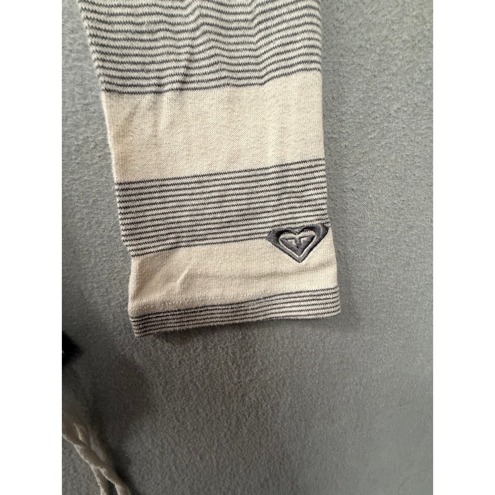 Roxy White Gray Stripe Lightweight Long Sleeve Hoodie‎ Sweatshirt Women Medium - Picture 4 of 10